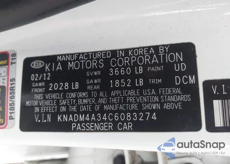 2012 Kia Rio Lx from USA, damaged, VIN KNADM4A34C6083274